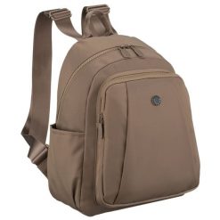 Beżowy plecak damski wykonany z poliestru, zawieszony na regulowanych szelkach - Peterson. Brązowe plecaki damskie Peterson, bez wzorów. Za 89.99 zł.