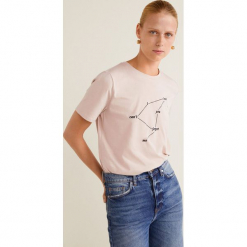 Mango - Top Constela. Szare topy damskie Mango, z nadrukiem, z bawełny, z okrągłym kołnierzem, z krótkim rękawem. Za 59.90 zł.