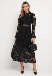 Czarna Sukienka Maxi Koronkowa z Paskiem z Ekoskóry Dodatkowo Halka Fesumma. Czarne sukienki damskie Born2be, m, bez wzorów, z koronki, wizytowe, bez kołnierzyka, bez ramiączek, maxi. Za 149.99 zł.