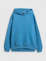 4F Bluza dresowa loose z kapturem damska - niebieska L. Niebieskie bluzy damskie 4f, l, bez wzorów, z dresówki, z kapturem. Za 199.99 zł.