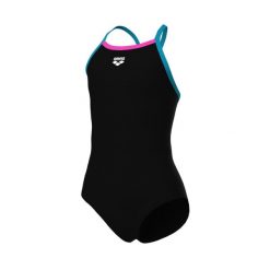 Dziewczęcy jednoczęściowy kostium kąpielowy Arena Light Drop Solid. Czarne stroje kąpielowe dla dziewczynek Arena, bez wzorów, z elastanu. Za 119.00 zł.