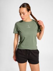 Damska bawełniana koszulka w jodełkę Hummel Active. Zielone koszulki sportowe damskie Hummel, xs, bez wzorów, z bawełny, bez kołnierzyka, bez ramiączek, na fitness i siłownię. Za 191.00 zł.