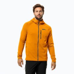 Bluza polarowa męska Jack Wolfskin Kolbenberg Hooded Fz. Żółte bluzy męskie Jack Wolfskin, m, bez wzorów, z polaru, bez kaptura, trekkingowe. Za 439.99 zł.
