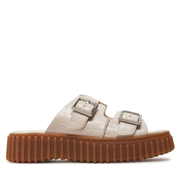 Klapki Clarks. Brązowe klapki damskie Clarks, bez wzorów, bez obcasa. Za 499.99 zł.