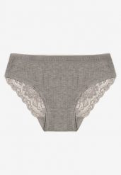 Szare Bawełniane Majtki Figi z Prążkowanej Tkaniny z Koronką Erqelia. Szare figi damskie Renee, l, bez wzorów, z bawełny. Za 6.99 zł.