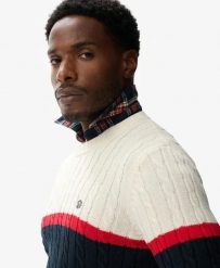 Superdry Sweter warkoczowy w paski z bawełny. Brązowe swetry przez głowę męskie Superdry., m, z aplikacjami, z bawełny, bez kołnierzyka. Za 336.85 zł.