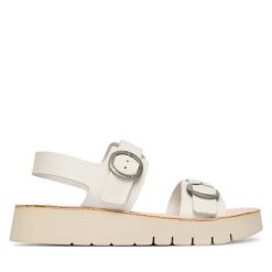Sandały Fly London. Białe sandały damskie Fly London, bez wzorów, bez obcasa, na płaskiej podeszwie, bez zapięcia. Za 505.99 zł.