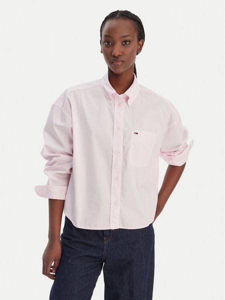 Tommy Jeans Koszula DW0DW22766 Różowy Regular Fit. Czerwone bluzki damskie Tommy Jeans, xl, bez wzorów, z bawełny, bez kołnierzyka, bez ramiączek. Za 239.99 zł.