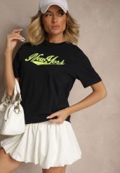 Granatowa Bawełniana Koszulka z Napisem Evoriel. Niebieskie t-shirty i topy dla dziewczynek Renee, bez wzorów, z bawełny, bez ramiączek. Za 29.99 zł.