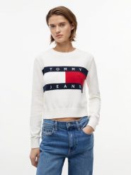 Tommy Jeans bluzka z dzianiny Kobiety Bawełna (100%) biały, XS. Białe bluzki damskie Tommy Jeans, xs, bez wzorów, z bawełny, bez kołnierzyka, bez ramiączek. Za 409.95 zł.