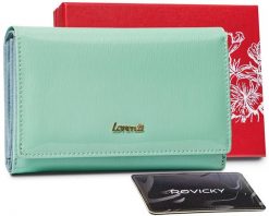 Portfel lakierowany Lorenti 76112-SH-RFID-14 miętowy. Zielone portfele damskie LORENTI, bez wzorów, z lakierowanej skóry. Za 121.99 zł.