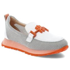 Pomarańczowe Półbuty Hispanitas Modne Wsuwane Obuwie Damskie. Białe obuwie sportowe damskie Hispanitas, z aplikacjami, ze skóry, eleganckie, bez obcasa, bez zapięcia. Za 599.00 zł.