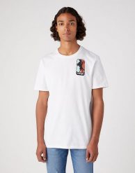 WRANGLER GRAPHIC MĘSKA KOSZULKA T-SHIRT TEE WHITE W7CAD3989 112330882. Białe koszulki polo męskie Wrangler, m, bez wzorów, bez ramiączek. Za 69.99 zł.