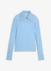 Prążkowany sweter z wełny merino. Czarne swetry damskie bonprix, na jesień, bez wzorów, prążkowane, bez kołnierzyka, bez ramiączek, bez kaptura. Za 219.99 zł.