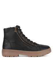 Rieker Botki N0031-00 Czarny. Czarne botki damskie Rieker, z materiału, bez obcasa, na płaskiej podeszwie, bez zapięcia. Za 295.99 zł.