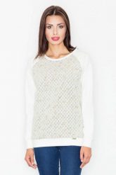 Jasnoszara Bluza z Geometryczną Fakturą. Szare bluzki damskie Figl, l, bez wzorów, z bawełny, bez kaptura. Za 239.00 zł.