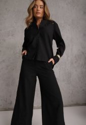 Czarny Boho Komplet z Bawełną Koszula i Spodnie z Ażurowymi Zdobieniami Runesa. Czarne koszule damskie Renee, m, z aplikacjami, z bawełny. Za 149.99 zł.