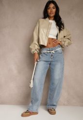 Niebieskie Jeansy Balloon Regular Waist z Ozdobnym Wiązaniem Daemora. Niebieskie jeansy damskie Renee. Za 119.99 zł.