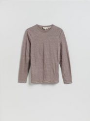 Lniany longsleeve - brązowy. Brązowe bluzki z długim rękawem męskie Reserved, l, bez wzorów, z dzianiny, bez kołnierzyka. Za 179.99 zł.