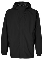 Rowerowa kurtka przeciwdeszczowa Hoga unisex, kruczoczarna. Czarne kurtki damskie BASIL, m, bez wzorów, z materiału, bez kaptura. Za 419.90 zł.