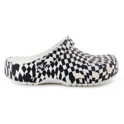 Klapki Crocs Classic warped checker clog 211007-103 w kratkę białe. Białe klapki damskie bez wzorów, klasyczne, bez obcasa. Za 374.47 zł.