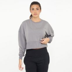 Krótka bawełniana bluza F ESSENCE szara. Szare bluzy damskie Legea, l, bez wzorów, z bawełny, bez kaptura. Za 92.00 zł.