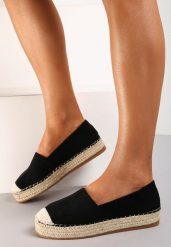 Czarne Espadryle na Plecionej Podeszwie Sirelora. Czarne espadryle damskie Renee, w ażurowe wzory, boho, bez obcasa, na platformie, bez zapięcia. Za 79.99 zł.