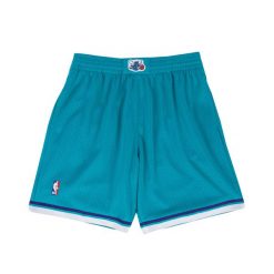 Swingman Szorty Charlotte Hornets. Niebieskie krótkie spodenki sportowe męskie Mitchell & Ness, bez wzorów, do koszykówki. Za 397.50 zł.