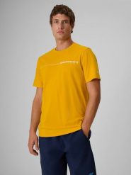 4F T-shirt regular z nadrukiem męski - żółty S. Żółte t-shirty męskie 4f, m, bez wzorów, z bawełny, biznesowe, bez kołnierzyka. Za 59.99 zł.