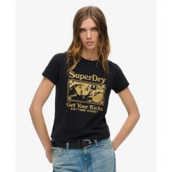 Dopasowana koszulka Pop Archive Super. Czarne t-shirty damskie Superdry., bez wzorów, bez kołnierzyka. Za 148.35 zł.