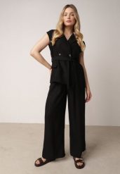 Czarny Elegancki Komplet Garniturowy z Wiskozy Spodnie i Kamizelka z Paskiem Amwyn. Czarne spodnie materiałowe damskie Born2be, l, bez wzorów, z wiskozy. Za 209.99 zł.