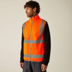 Kamizelka z pełnym zamkiem Regatta Hi-Vis Pro. Brązowe kurtki męskie Regatta, bez wzorów, z softshellu, trekkingowe. Za 89.99 zł.