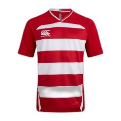 Dżersej w paski Canterbury Vapodri Evader. Białe koszulki sportowe męskie CANTERBURY, s, bez wzorów, z dżerseju, bez kołnierzyka, bez ramiączek. Za 314.50 zł.
