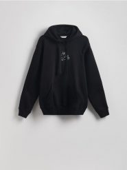 Bluza z kapturem - czarny. Czarne bluzy męskie Reserved, l, bez wzorów, z bawełny, z kapturem. W wyprzedaży za 59.99 zł.