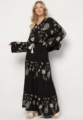 Czarny Komplet z Wiskozy w Stylu Boho Koszula Nietoperz i Spódnica Sepalisse. Czarne koszule damskie Born2be, na lato, l, bez wzorów, z wiskozy, boho, dopasowane. Za 169.99 zł.