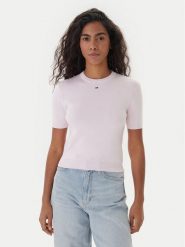 Tommy Jeans Sweter Essential DW0DW19336 Różowy Regular Fit. Czerwone swetry damskie Tommy Jeans, l, bez wzorów, z bawełny, bez kołnierzyka, bez ramiączek, bez kaptura. Za 369.99 zł.