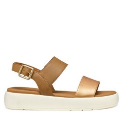 Sandały Geox. Brązowe sandały damskie Geox, bez wzorów, bez obcasa, na płaskiej podeszwie, bez zapięcia. Za 259.99 zł.