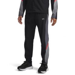 Spodnie do biegania Under Armour Velociti Storm. Czarne spodnie sportowe męskie Under Armour, l, bez wzorów, z dresówki, do biegania. Za 327.50 zł.