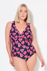 Damski Kostium kąpielowy serduszka ramiączka z makramy miękkie miseczki. Czarne kostiumy jednoczęściowe damskie Ulla Popken, plus size, bez wzorów, z elastanu, plus size, do pływania. Za 279.99 zł.