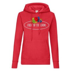 Damska Bluza Z Kapturem Z Nadrukiem Logo W Stylu Vintage. Czerwone bluzy damskie Fruit of the Loom, xs, bez wzorów, z kapturem. Za 96.99 zł.
