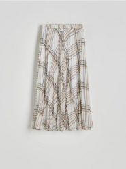 Plisowana spódnica midi - wielobarwny. Spódnice damskie Reserved, l, bez wzorów, z tkaniny, midi, rozkloszowane. W wyprzedaży za 49.99 zł.