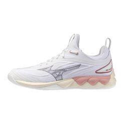Damskie buty halowe Mizuno Wave Luminous. Białe obuwie sportowe damskie Mizuno, bez wzorów, z gumy, na fitness i siłownię, mizuno wave. Za 409.99 zł.