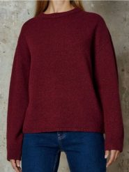 Sweter chunky z domieszką wełny - bordowy. Czerwone swetry damskie Sinsay, l, bez wzorów, z wełny, bez kołnierzyka, bez ramiączek, bez kaptura. Za 59.99 zł.