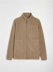 Rozpinana bluza polarowa ze stójką - brązowy. Brązowe bluzy sportowe męskie Sinsay, l, bez wzorów, z polaru, bez kaptura. Za 59.99 zł.