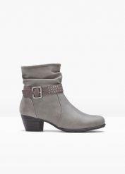 Krótkie botki. Szare botki damskie bonprix, bez obcasa, na obcasie, bez zapięcia. Za 149.99 zł.