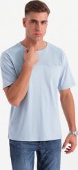 Męski t-shirt LOOSE FIT z kieszonką błękitny V4 OM-TSCT-0171 M. Niebieskie t-shirty męskie Ombre, m, bez wzorów, bez kołnierzyka. Za 164.91 zł.
