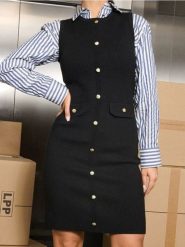 Swetrowa sukienka midi z wiskozą i ozdobnymi guzikami - czarny. Czarne sukienki damskie Sinsay, l, bez wzorów, z wiskozy, bez kołnierzyka, bez ramiączek, midi. Za 69.99 zł.