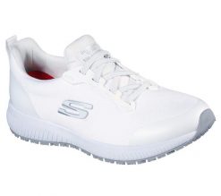 Obuwie Sportowe Damskie Skechers Work: Squad SR Biały. Białe obuwie sportowe damskie Skechers, bez wzorów, z materiału. Za 232.99 zł.