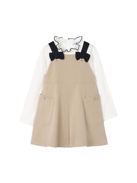 Mayoral Komplet bluzka i sukienka 4914 Beżowy Regular Fit. Brązowe bluzki dla dziewczynek Mayoral, bez wzorów, z wiskozy, bez ramiączek. Za 199.99 zł.