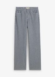 Dżinsy straight o luźnym kroju, high waist, w paski. Niebieskie jeansy damskie bonprix, z podwyższonym stanem. Za 74.99 zł.